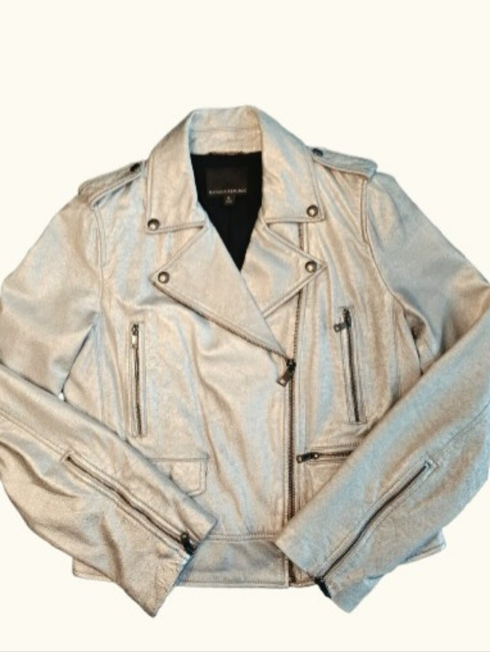 Banana Republic Genuine Leather Metallic Silver Moto Jacket